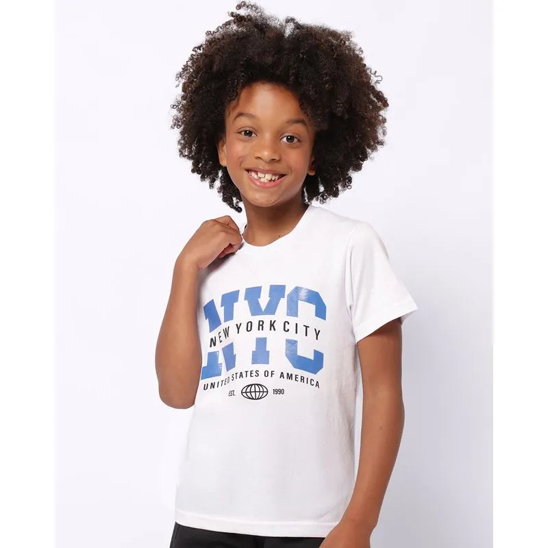 Camiseta Infantil Algodão Estampa New York Manga Curta Branca 6