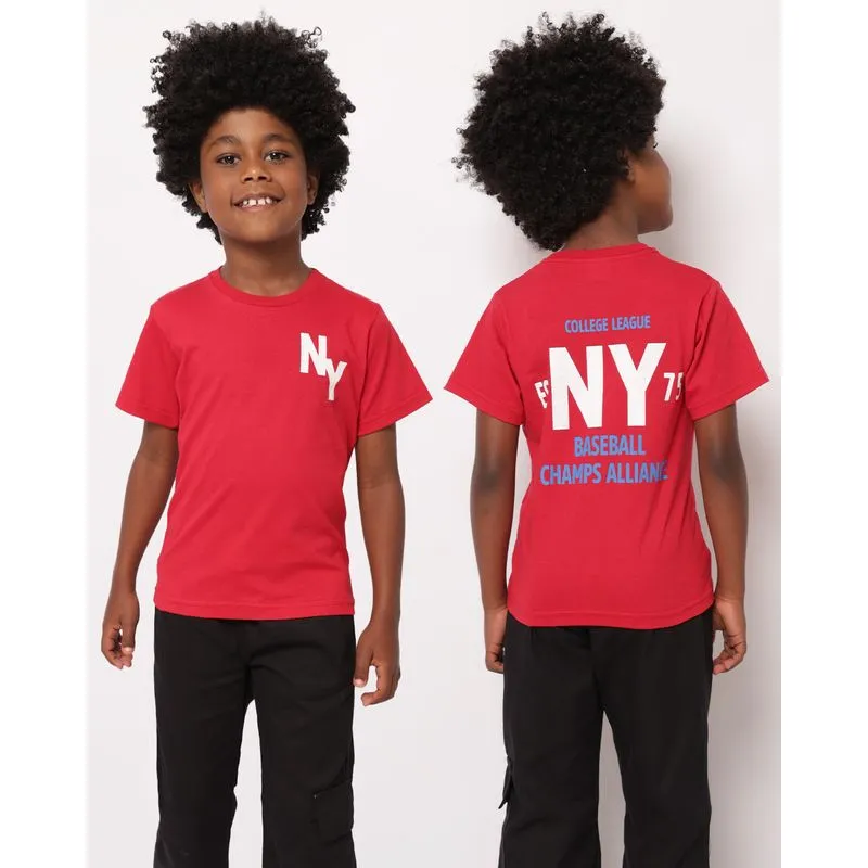 Camiseta Infantil Algodão Estampa New York Manga Curta Vermelha 8
