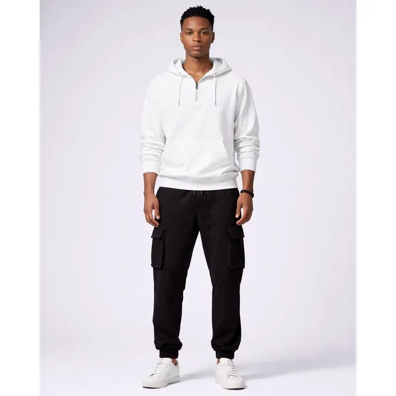 Calça Moletom Masculina Jogger Com Bolsos Cargo Preta G