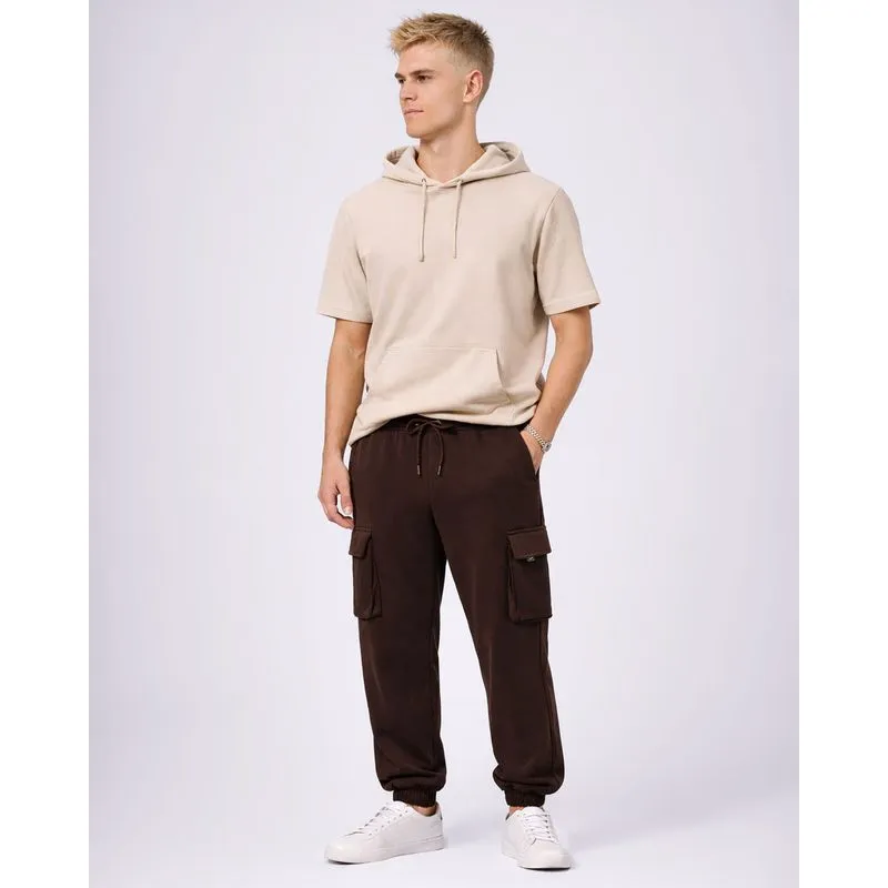 Calça Moletom Masculina Jogger Com Bolsos Cargo Marrom GG