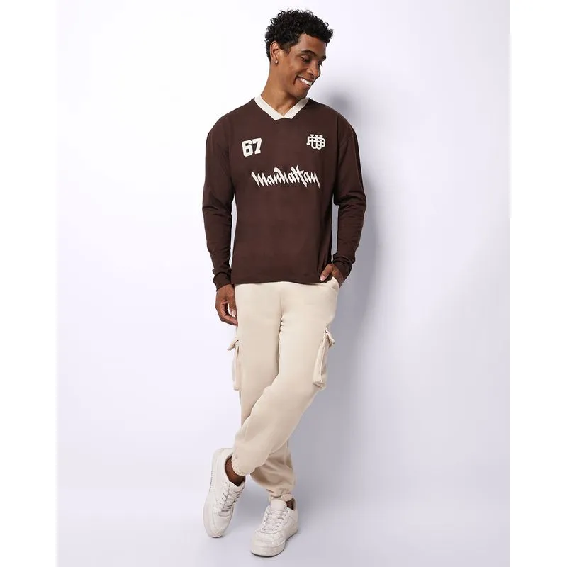 Calça Moletom Masculina Jogger com Bolsos Cargo Bege GG