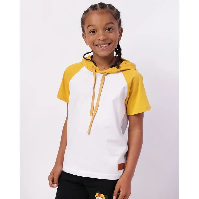 Camiseta Infantil Algodão com Capuz Manga Curta Branca 4