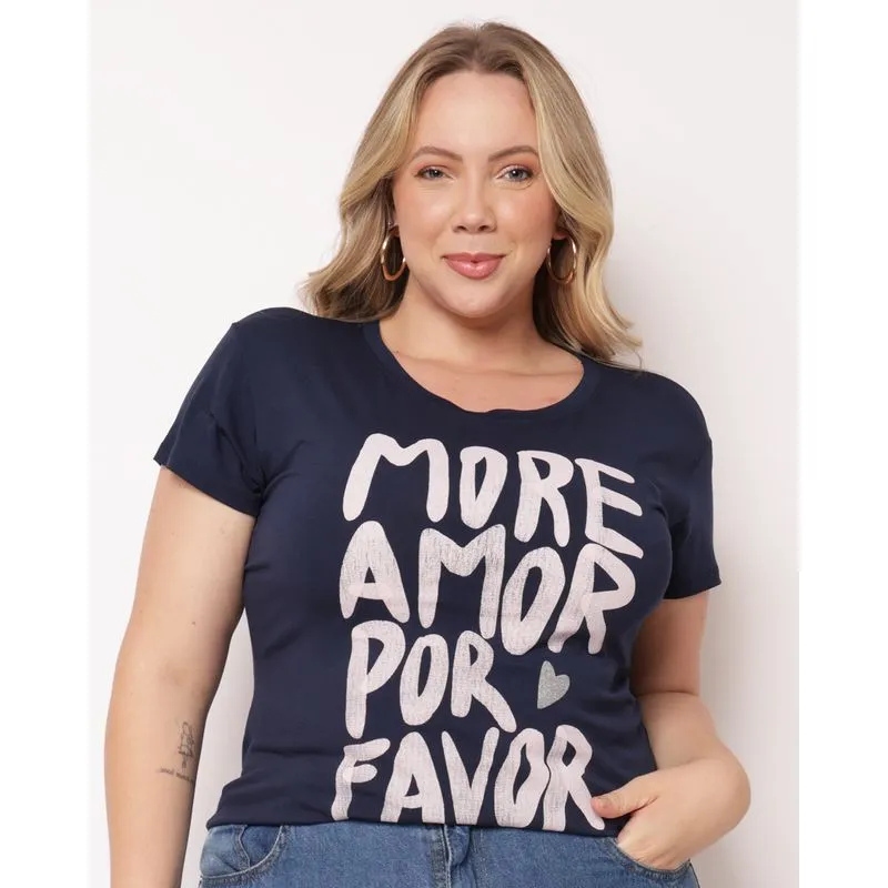 Blusa Plus Size Feminina com Estampa Frontal Marinho G4