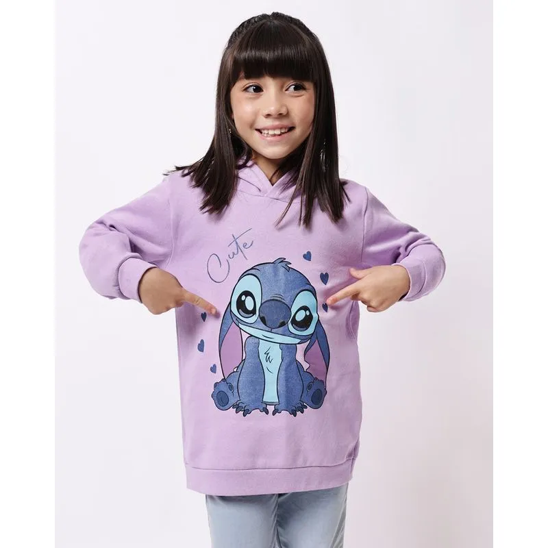 Blusão Moletom Infantil Algodão Stitch com Capuz Lilás 8