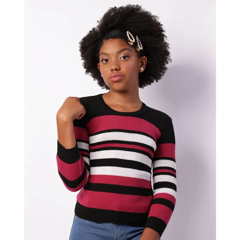 Blusa Juvenil Tricô Listrada Preta 12