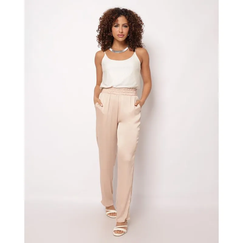 Calça Feminina Berry & Co. Reta Acetinada Rosa Claro G