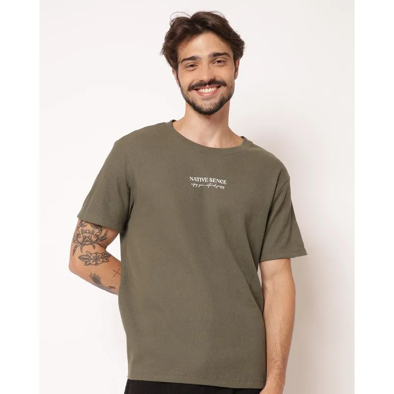 Camiseta Masculina Texturizada Soft com Estampa Verde PP