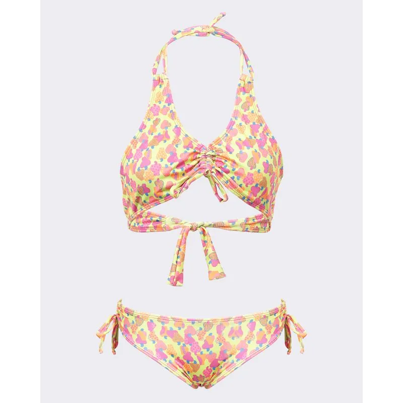 Conjunto Biquíni Juvenil Frente Única Estampado Caju + Proteção UV50+ Verde 14