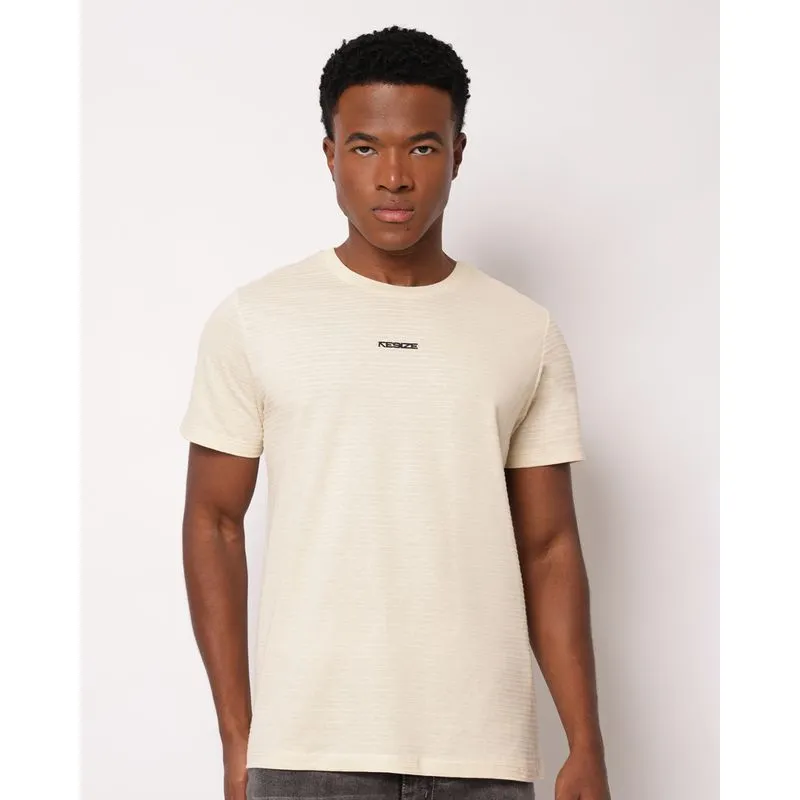 Camiseta Masculina Texturizada com Estampa Bege M
