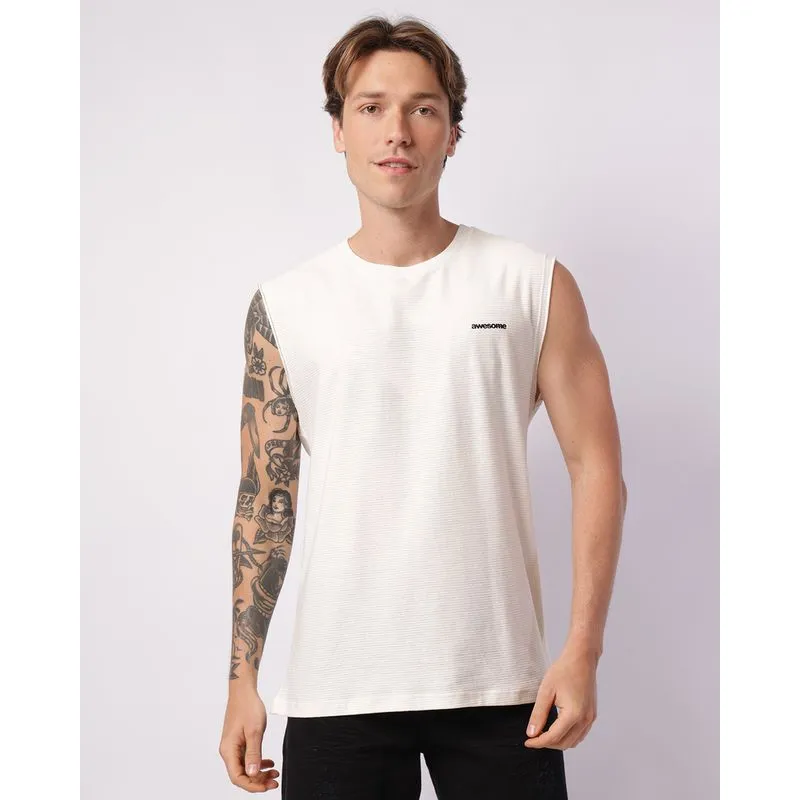 Regata Masculina Machão Texturizada Off White P