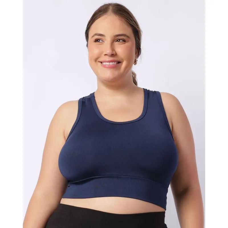 Top Fitness Plus Size Feminino Nadador sem Bojo Marinho G3