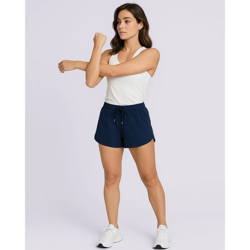 Short Fitness Feminino Boxer Curto com Cordão Azul P