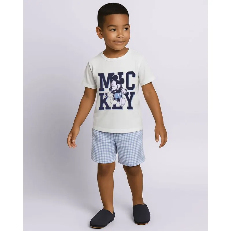 Pijama Infantil Curto Mickey Disney Xadrez Branco 10