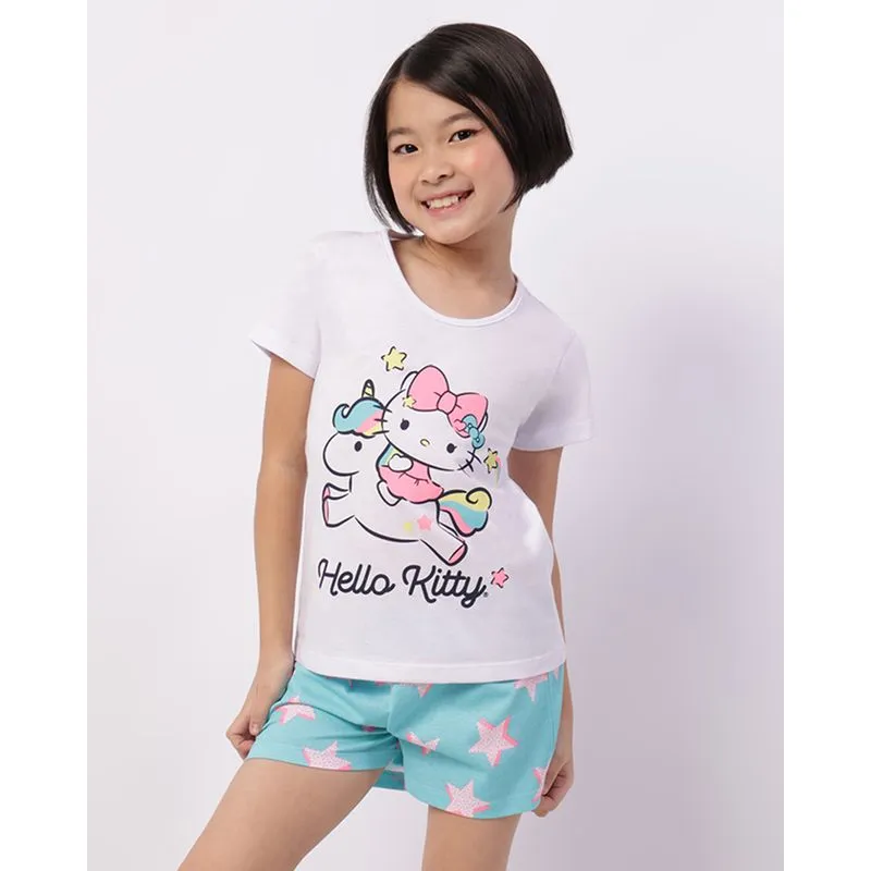 Pijama Infantil Curto Algodão Hello Kitty Branco 2