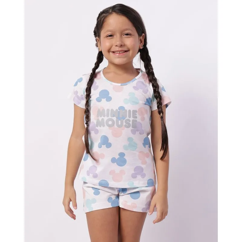 Pijama Infantil Curto Algodão Disney Minnie Estampado Branco 6