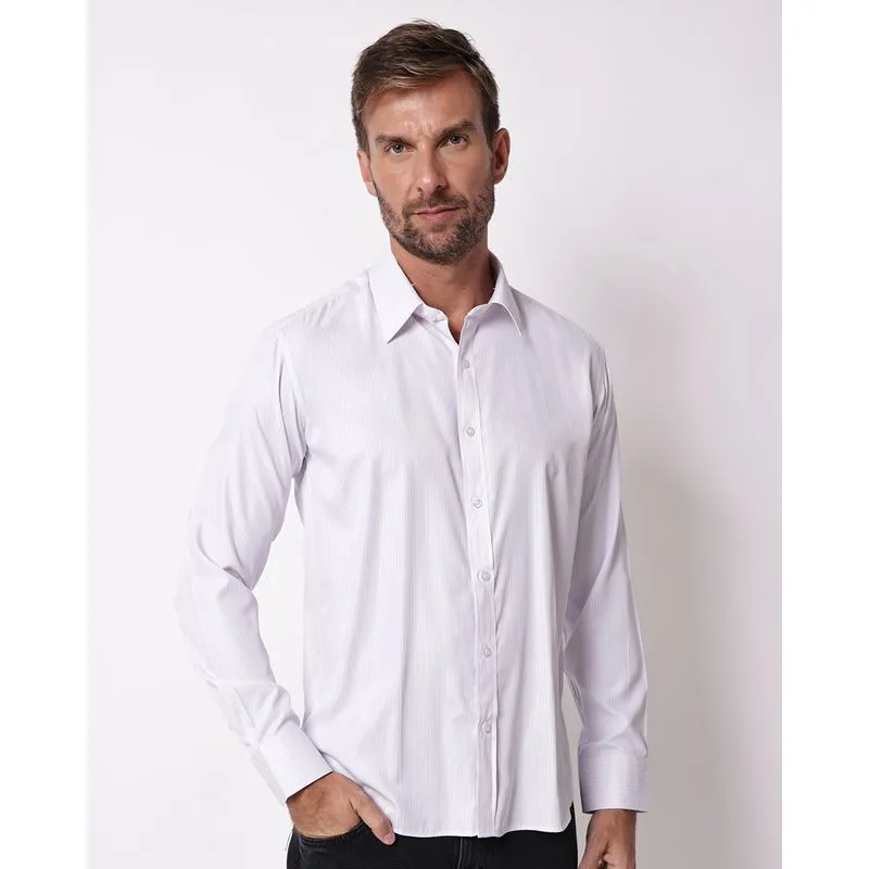 Camisa Masculina Listrada com Manga Longa Rosa Claro G