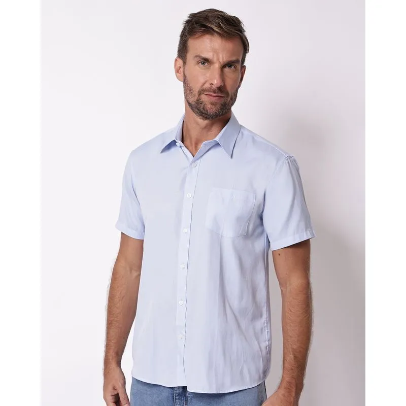 Camisa Masculina Jacquard Manga Curta Azul M