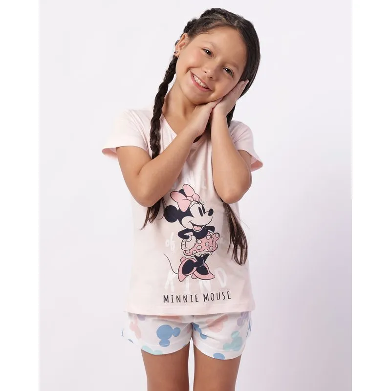 Pijama Infantil Curto Algodão Disney Minnie Estampado Rosa 10