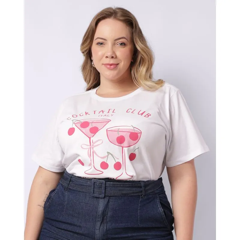 Camiseta Plus Size Feminina Algodão com Estampa Branca G1