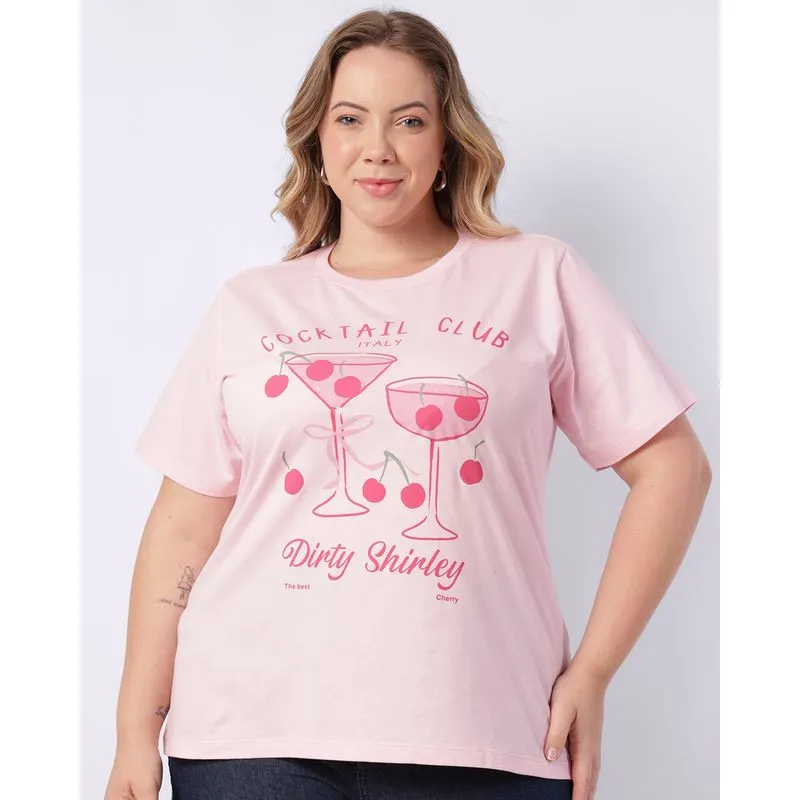 Camiseta Plus Size Feminina Algodão com Estampa Rosa G1