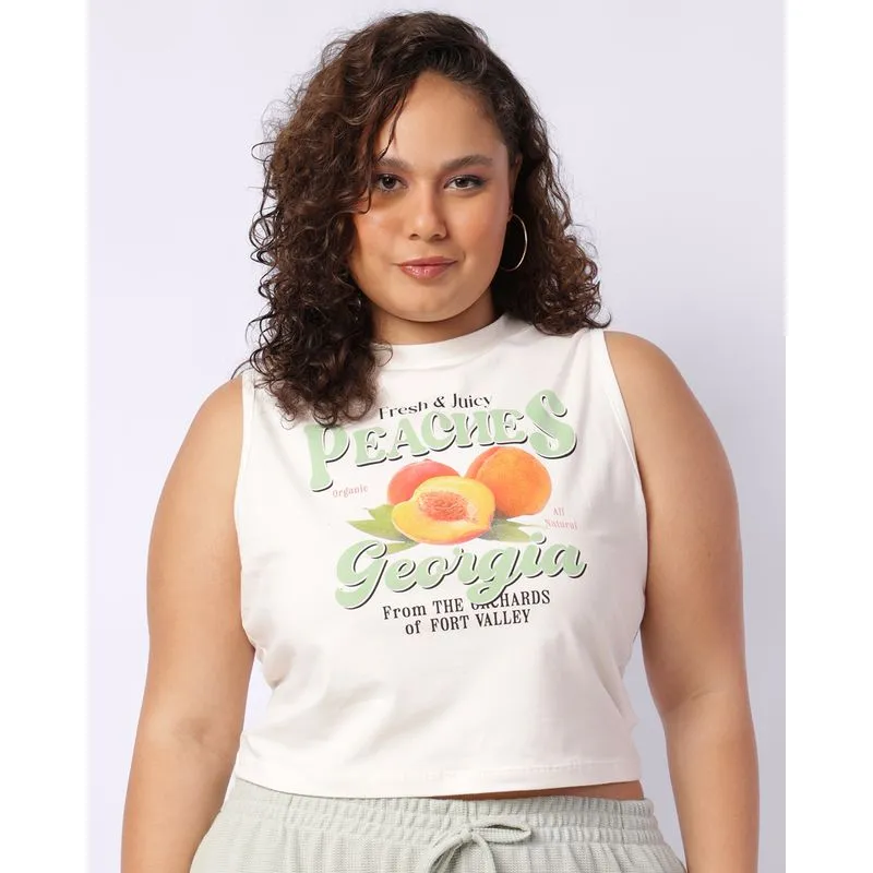 Regata Plus Size Feminina Estampa Pessêgo Off White G2