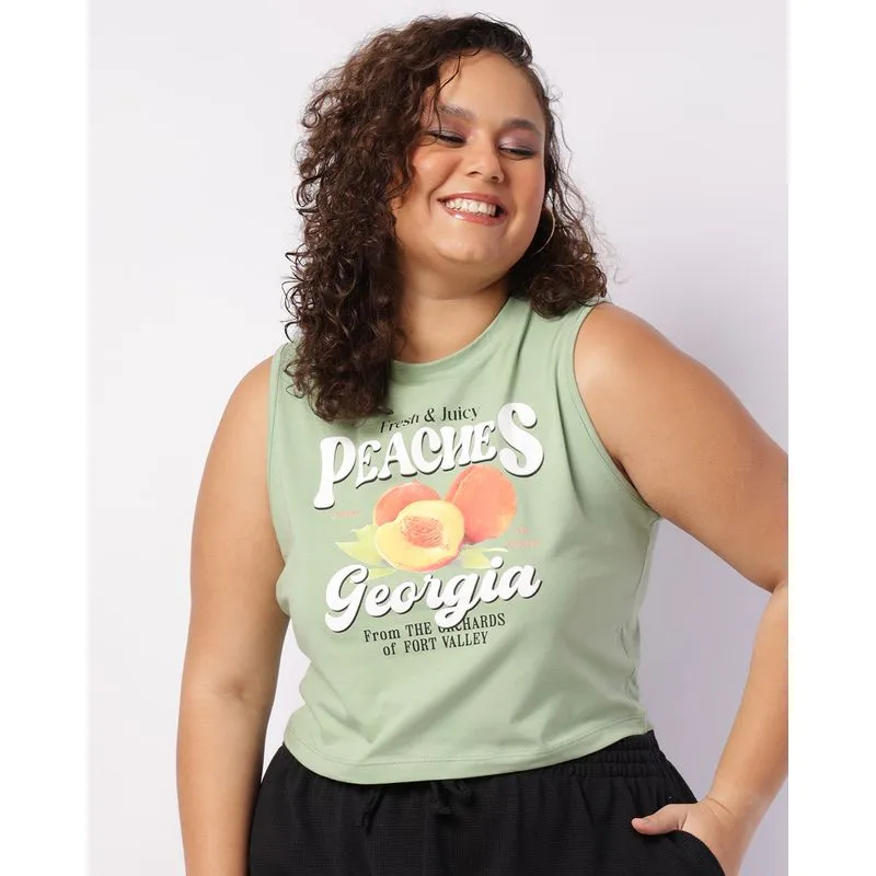 Regata Plus Size Feminina Estampa Pessêgo Verde G1