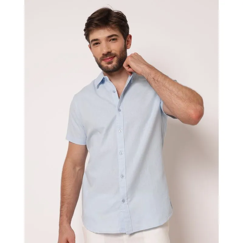 Camisa Masculina Algodão com Linho Azul G