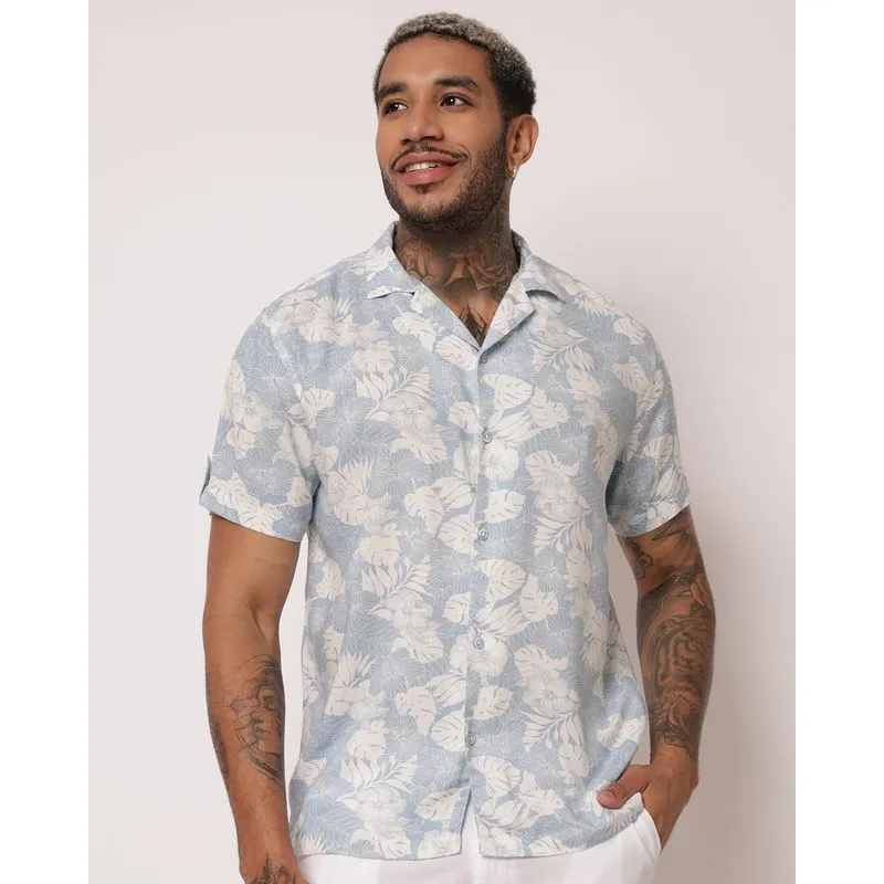 Camisa Masculina Analogy Estampada Floral Azul M