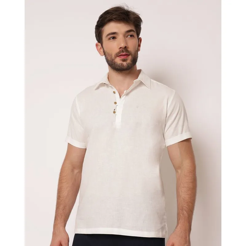 Bata Masculina Algodão com Linho Manga Curta Branca P