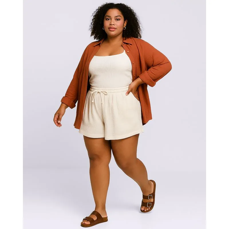 Short Plus Size Feminino Texturizado Off White G3