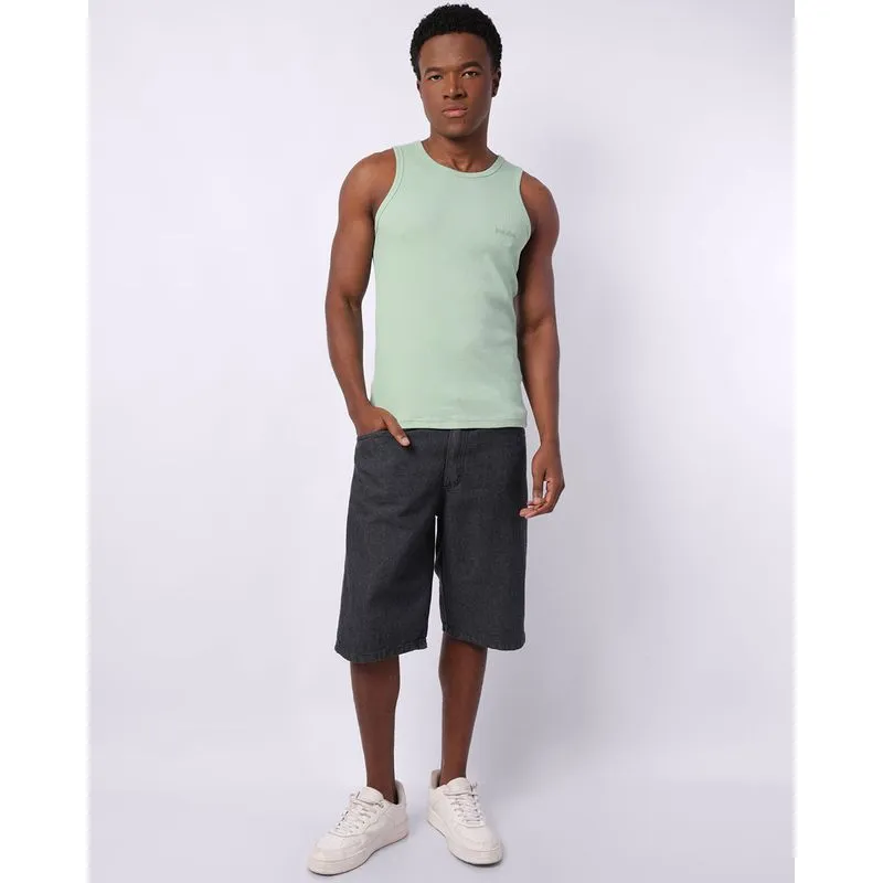 Bermuda Jeans Masculina Reta com Bolsos Preta 48