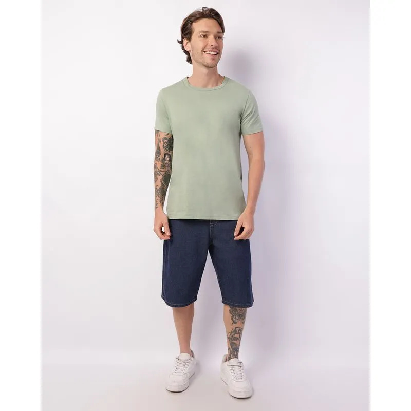 Bermuda Jeans Masculina Reta com Bolsos Azul 38