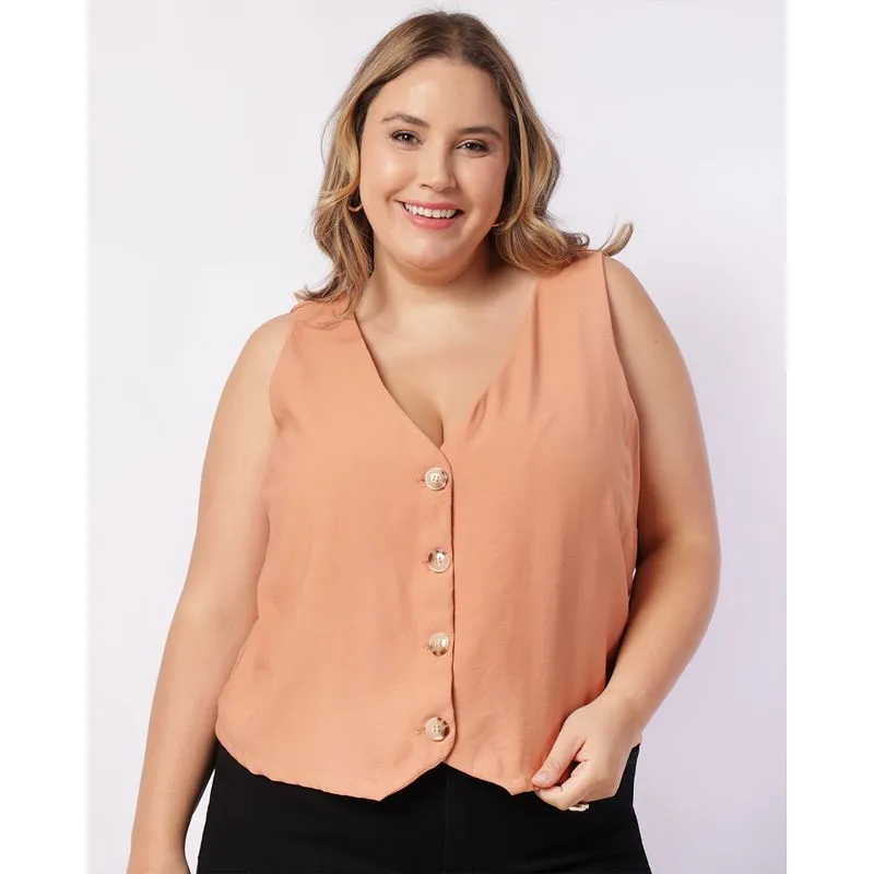 Colete Plus Size Feminino Viscolinho Bege G2
