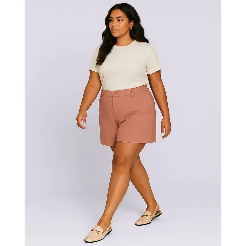 Short Plus Size Feminino com Pregas Bege G3