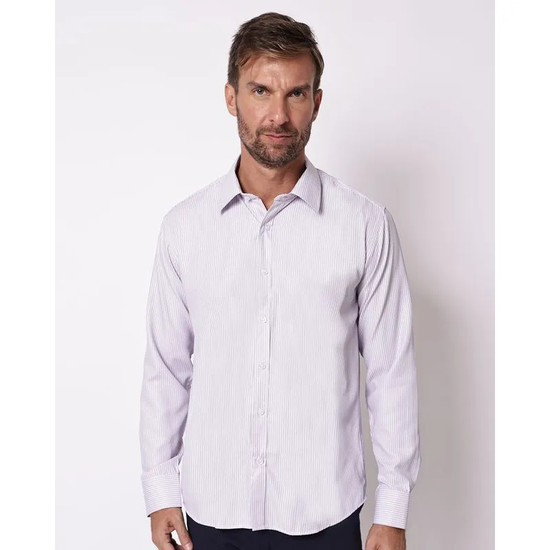 Camisa Masculina Listrada com Manga Longa Rosa G