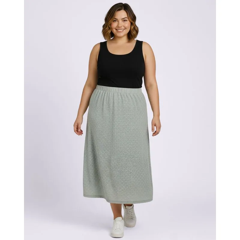 Saia Plus Size Feminina Midi Texturizada com Fenda Verde G3