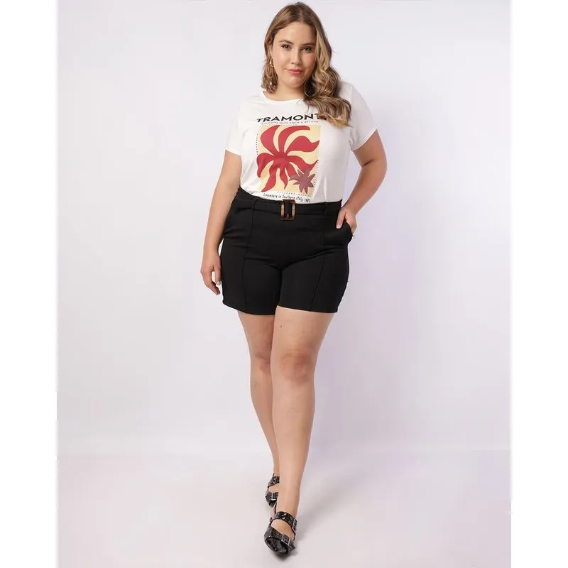 Short Plus Size Feminino com Bolso Cinto Preto G3