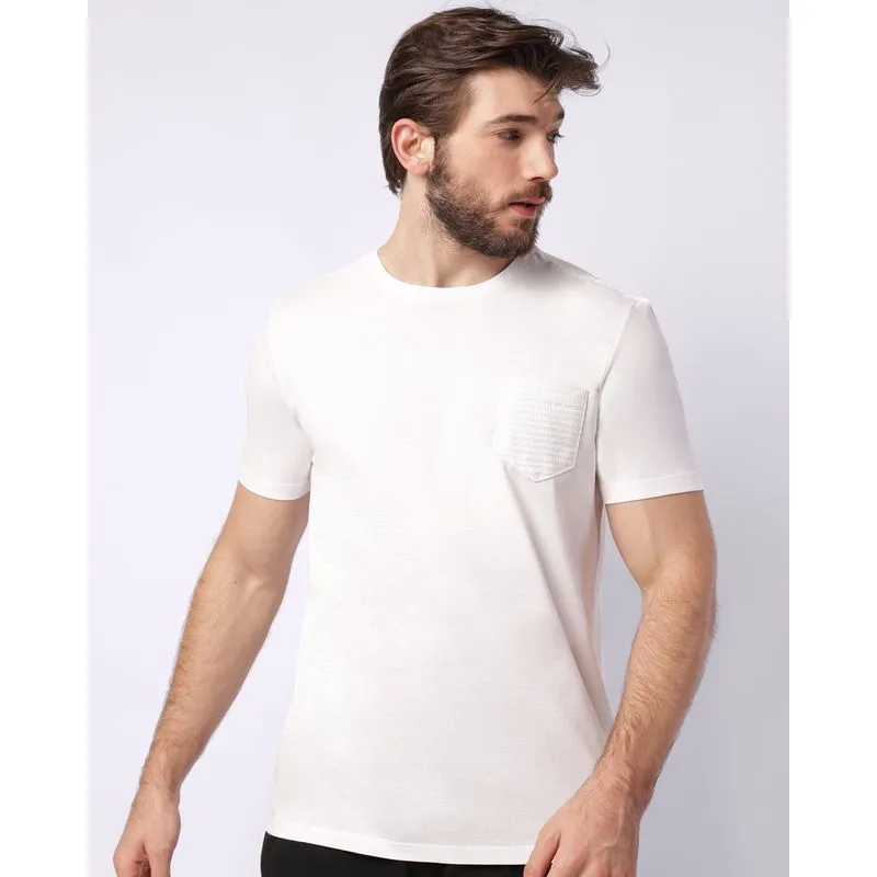 Camiseta Masculina com Bolso Manga Curta Branca M