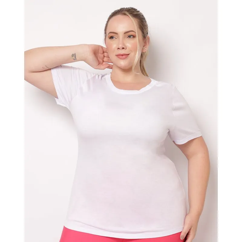 Camiseta Fitness Plus Size Feminina Fitter Manga Curta Branca G5