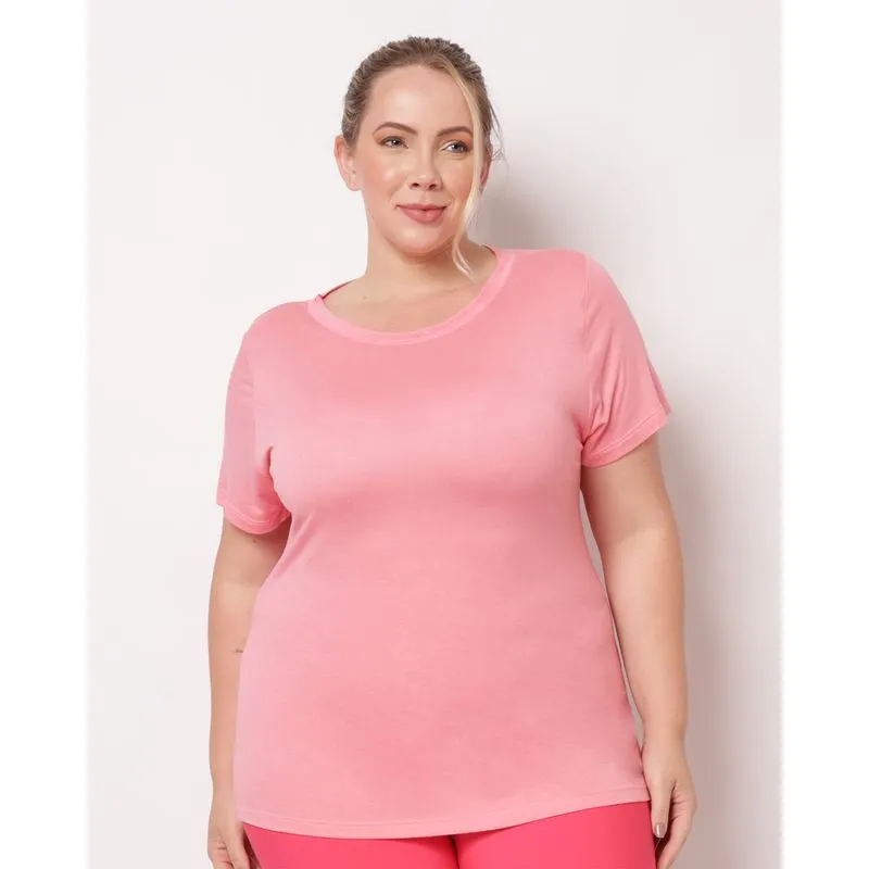 Camiseta Fitness Plus Size Feminina Fitter Manga Curta Rosa G4