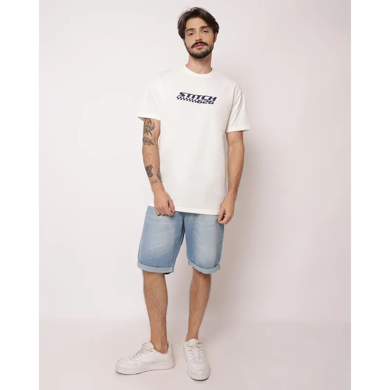 Bermuda Jeans Masculina Reta com Barra Dobrada Azul 48
