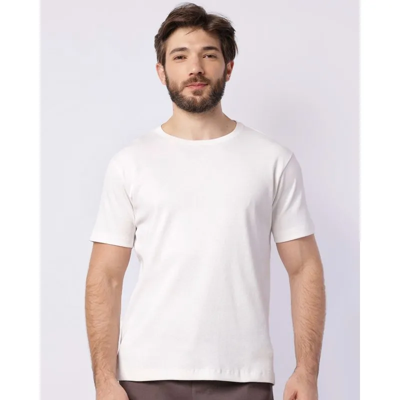 Camiseta Masculina Canelada Básica Manga Curta Off White P