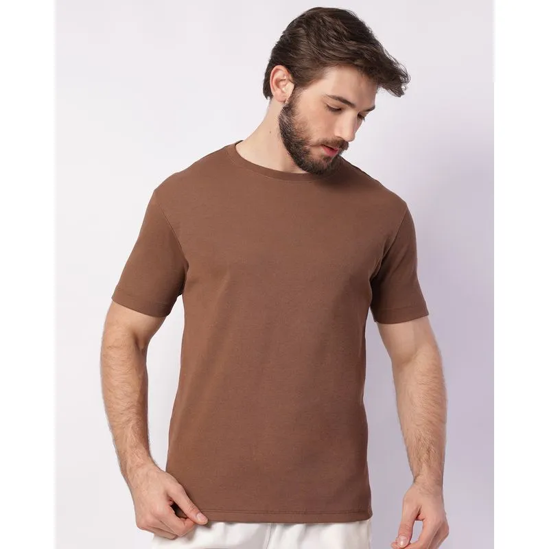 Camiseta Masculina Canelada Básica Manga Curta Marrom P