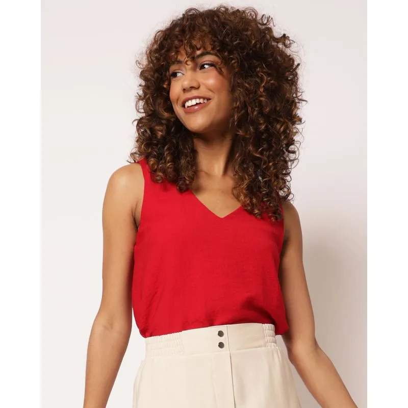 Regata Feminina Berry & Co. Decote V Texturizada Vermelho G