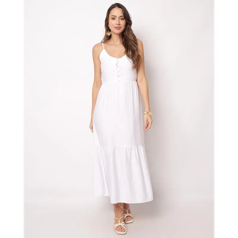 Vestido Feminino Berry & Co. Longo Viscose com Botões Branco G
