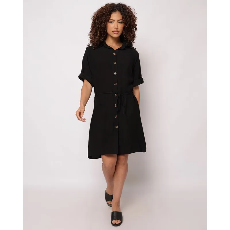 Vestido Feminino Berry & Co. Chemise Curto Manga Curta Preto G