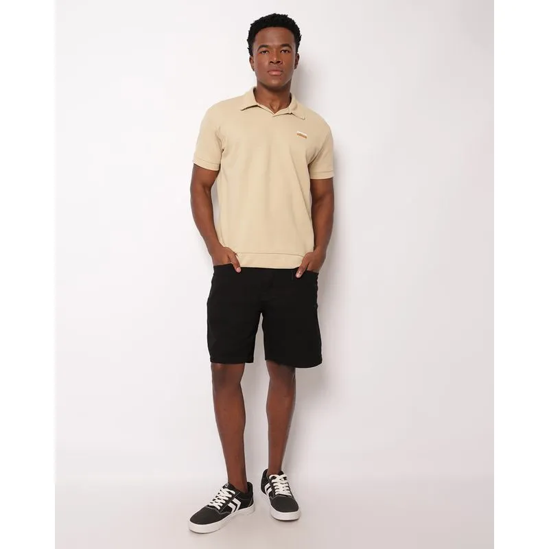 Bermuda Sarja Masculina Reta Básica com Bolsos Preta 36