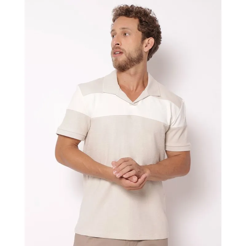 Camisa Polo Masculina Algodão Texturizada Atoalhada Bege GG