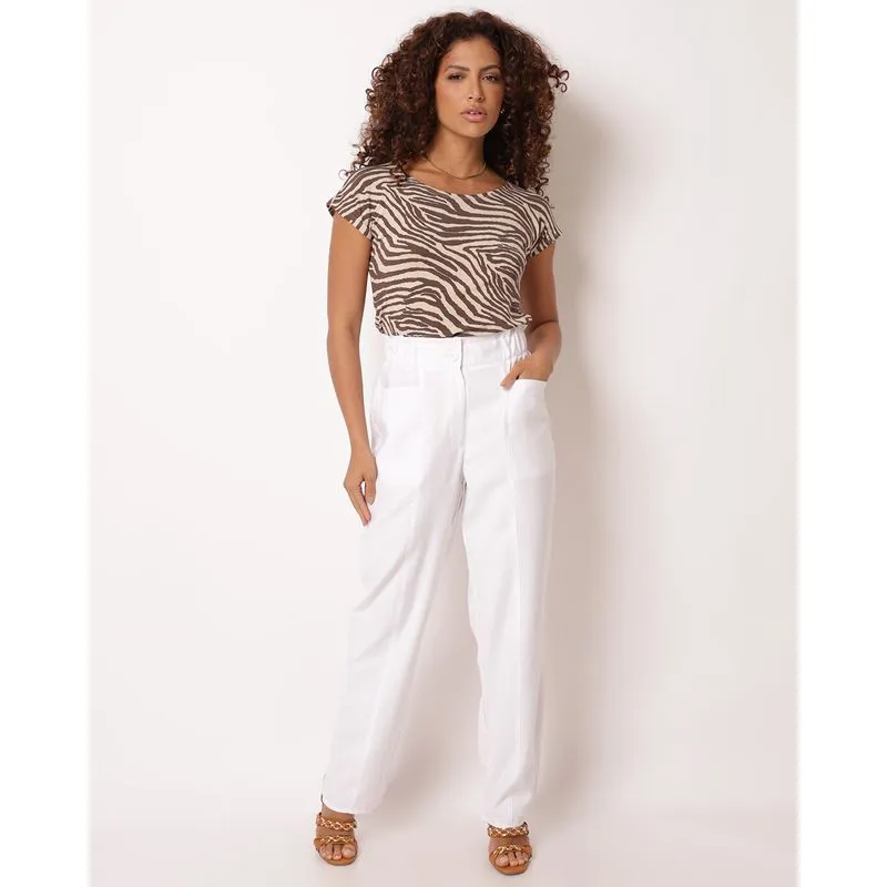 Calça Feminina Reta Berry & Co. Viscose Branca GG