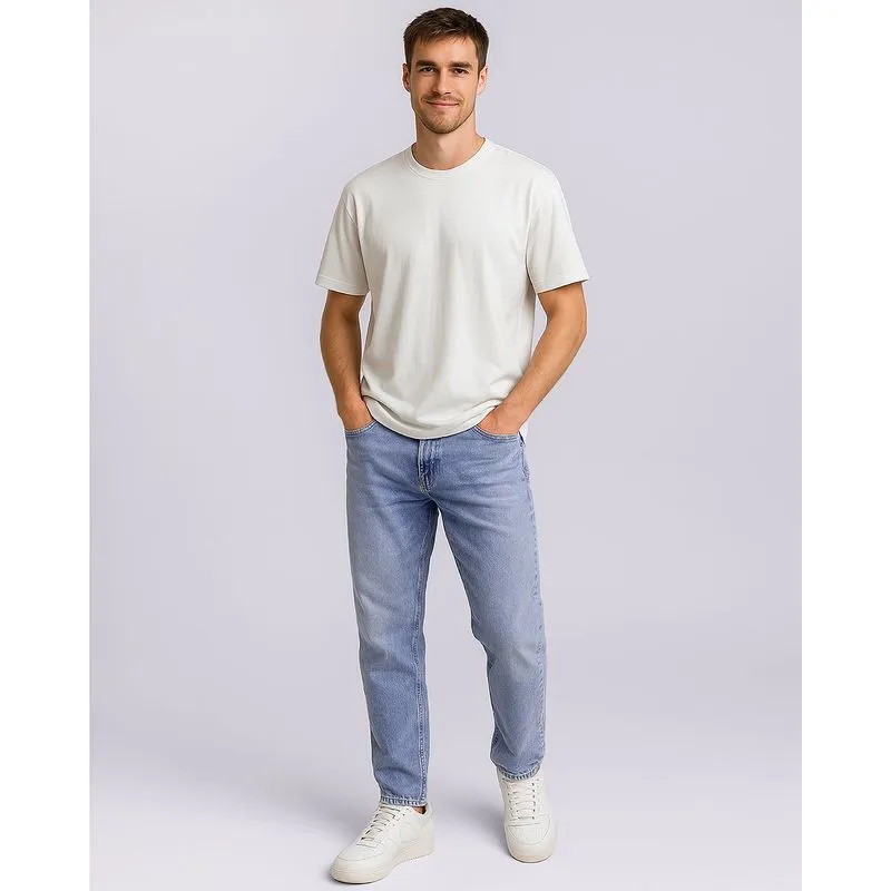 Calça Jeans Masculina Reta com Bolsos Estonada Azul 46